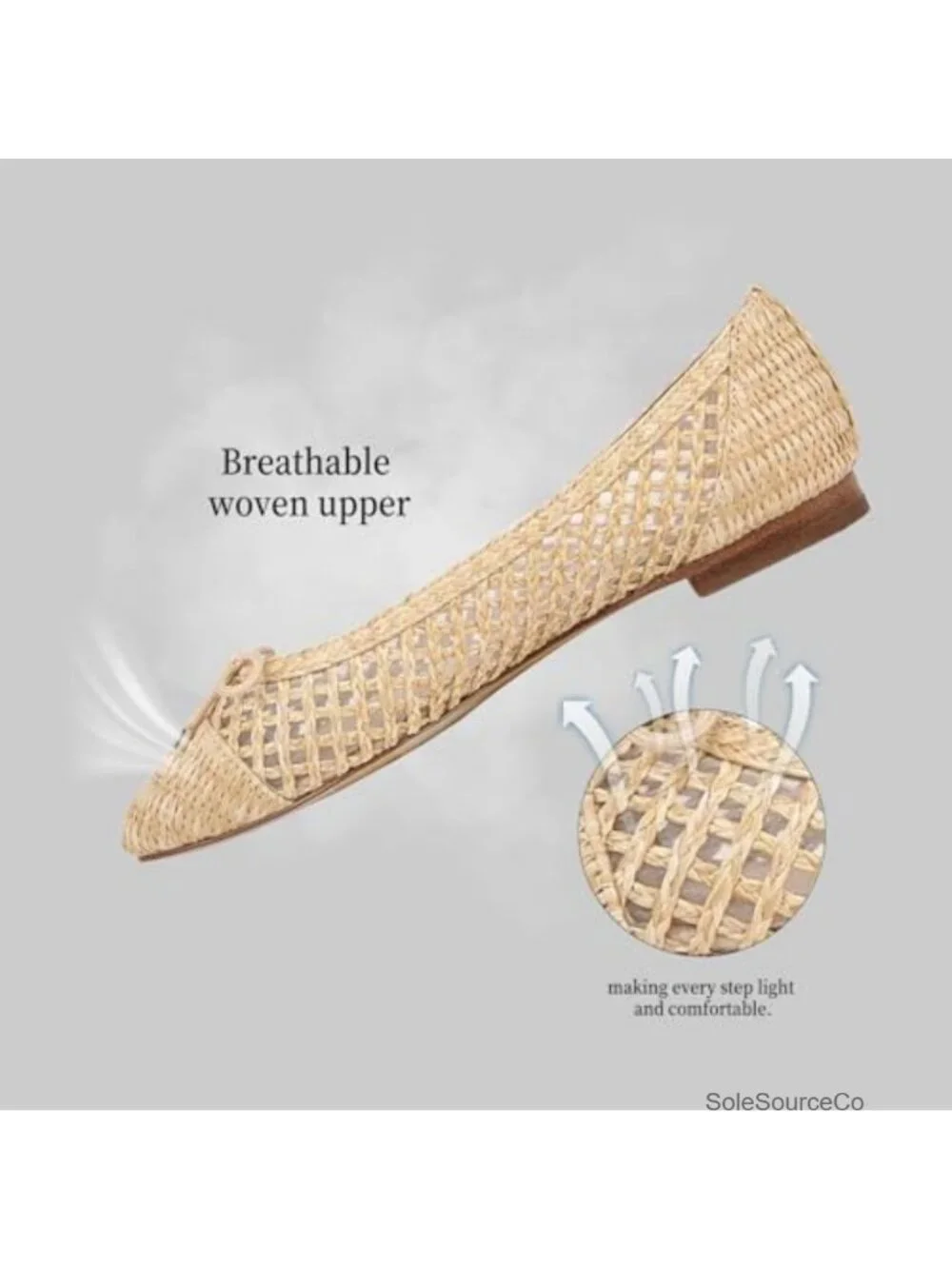 Women's Woven Raffia Ballet Flats Bow Slip On Square Toe Comfort Shoes